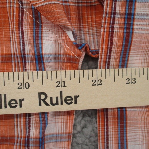 Wrangler Shirt Adult 2XL XXL Pearl Snap Orange Blue Tartan Plaid Men Button Down - Picture 12 of 15
